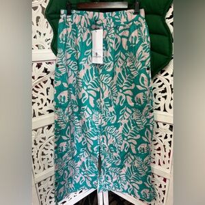 NWT Lex Breezy any button gauze linen pants. Lauae print. Color: aqua/cream XL